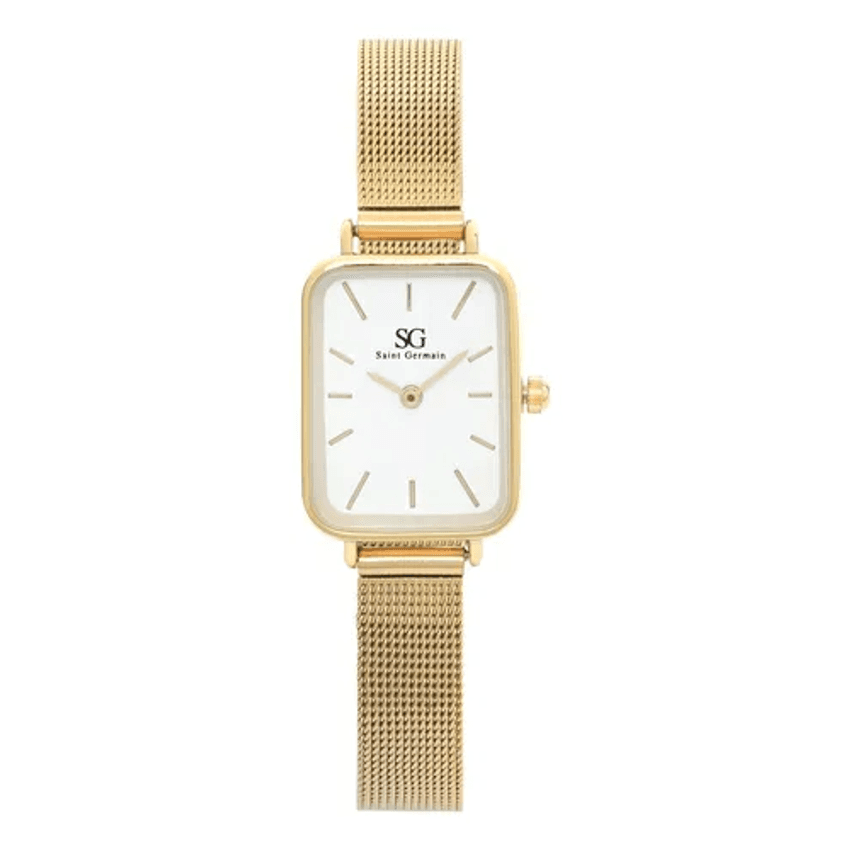 Relógio Feminino Saint Germain Quadrado Square Chelsea Gold Cor Da Correia Bisel Dourado Cor Do Fundo Branco