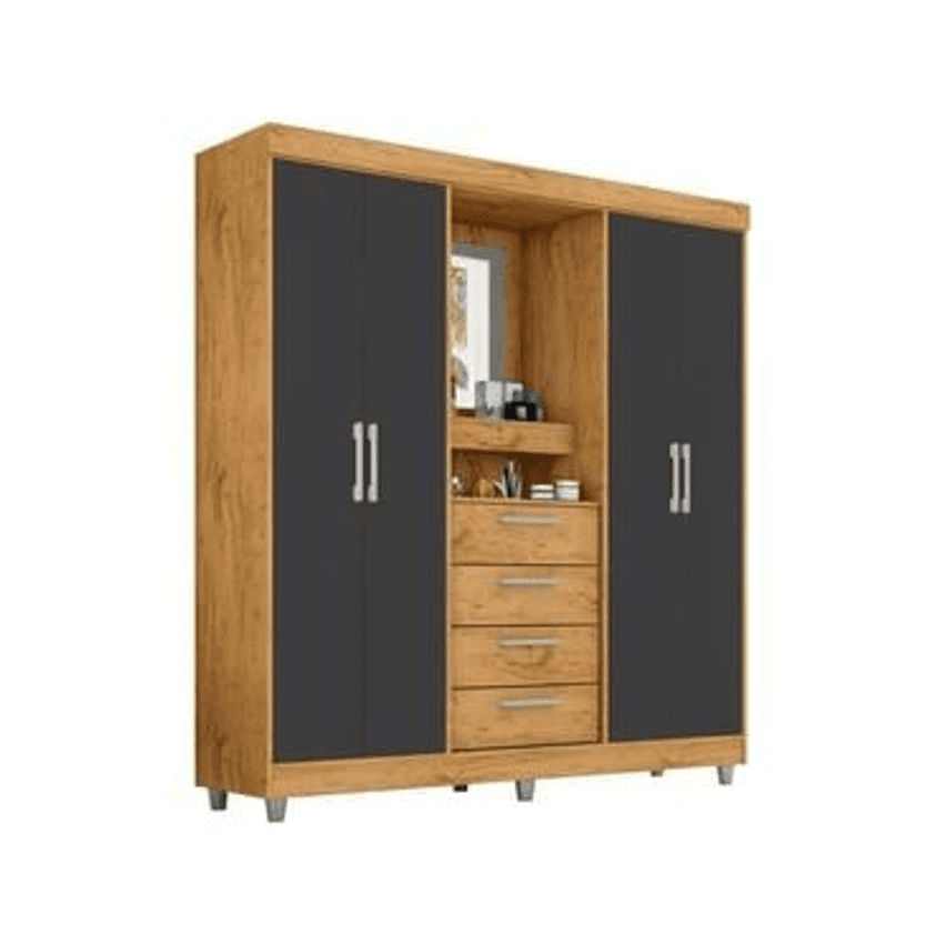 Guarda-roupa com Espelho 4 Portas 4 Gavetas Araplac Pequim