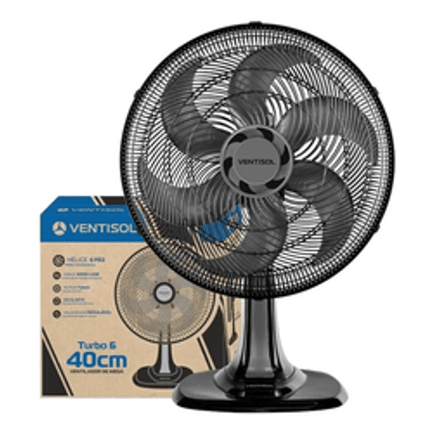 Ventilador Oscilante De Mesa Turbo 80W 6 Pás 40cm Preto 220V