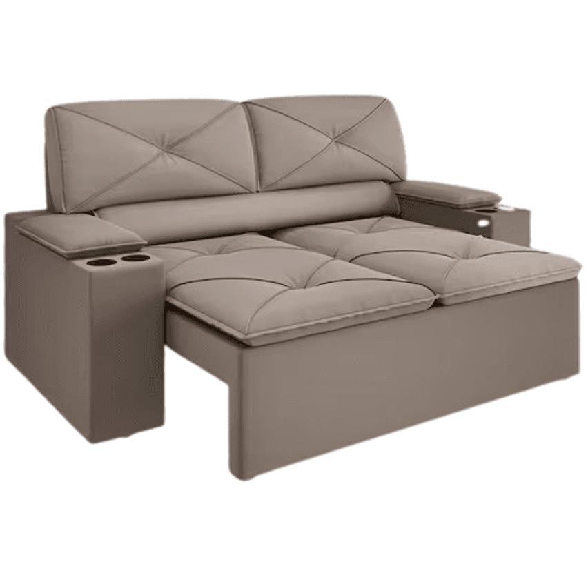 Sofá 2 lugares DDS Next Pop com Assento Retrátil e Encosto Reclinável em Veludo Suede com porta copos - 154cm de Largura - Capuccino