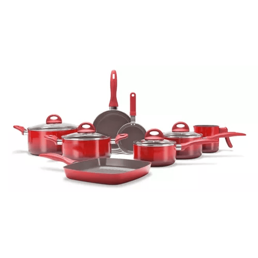 Jogo De Panelas Brinox Ceramic Life Smart Plus Vermelho 8pc