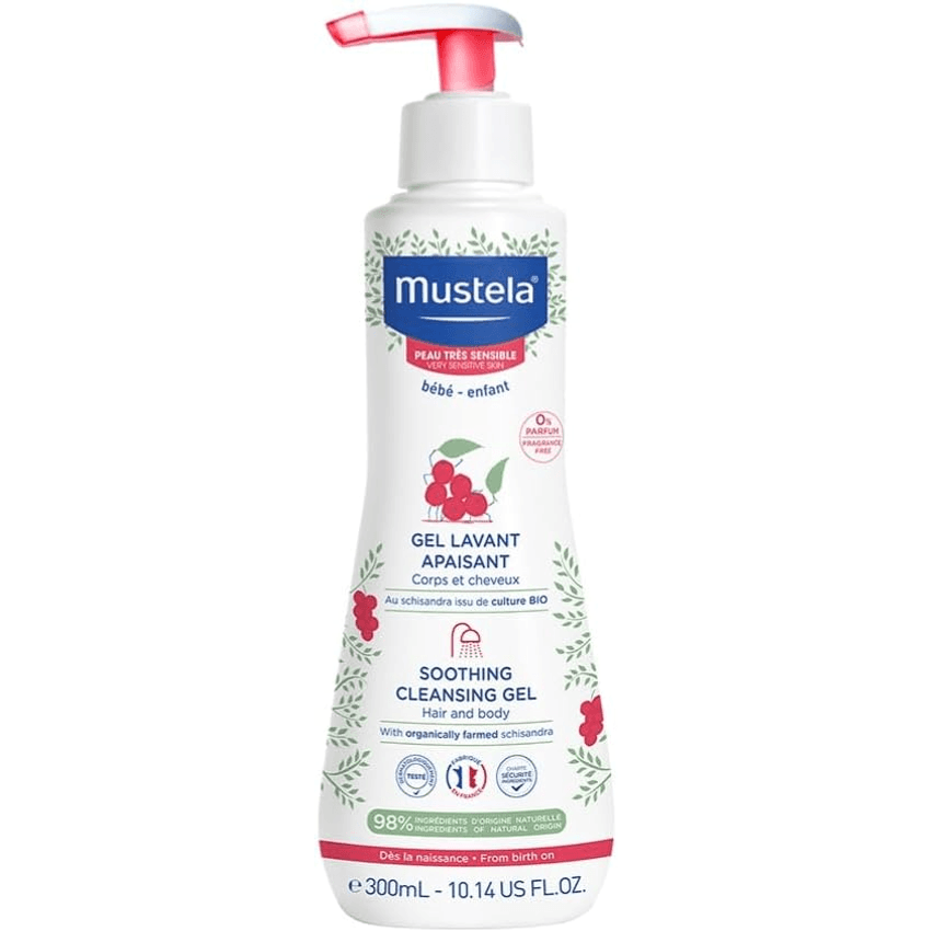 Lavante Calmante sem Fragrância para Pele Muito Sensível/Sensibilizada dos Bebês e Crianças, Mustela Bebê, Rosa, Médio/300 ml