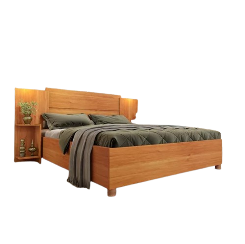 Cama Box Casal Monaco Queen Com Painel E Mesa De Cabeceira
