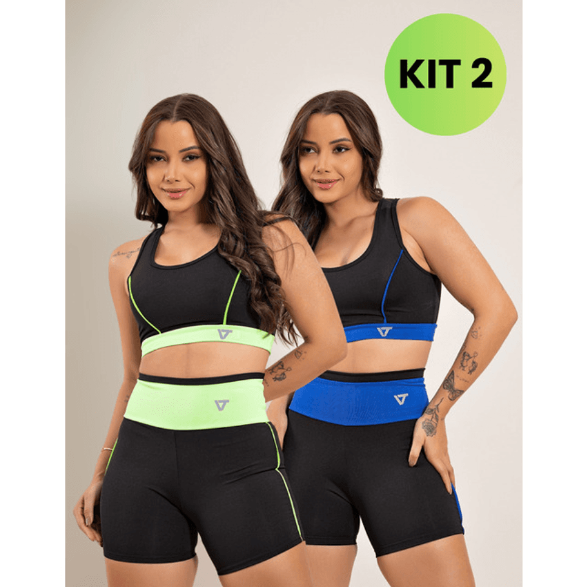2 Conjunto Fitness Feminino Top E Short De Academia