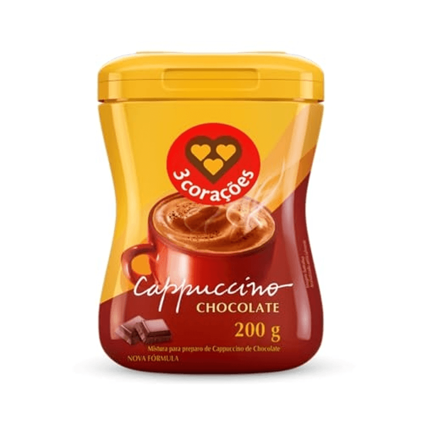 3 Corações Cappuccino Sabor Chocolate, 200g
