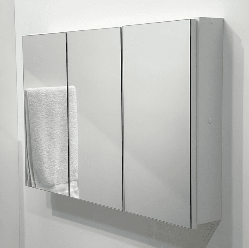 Armário 90cm Aéreo Banheiro 3 Portas  Espelho - Com Fundo