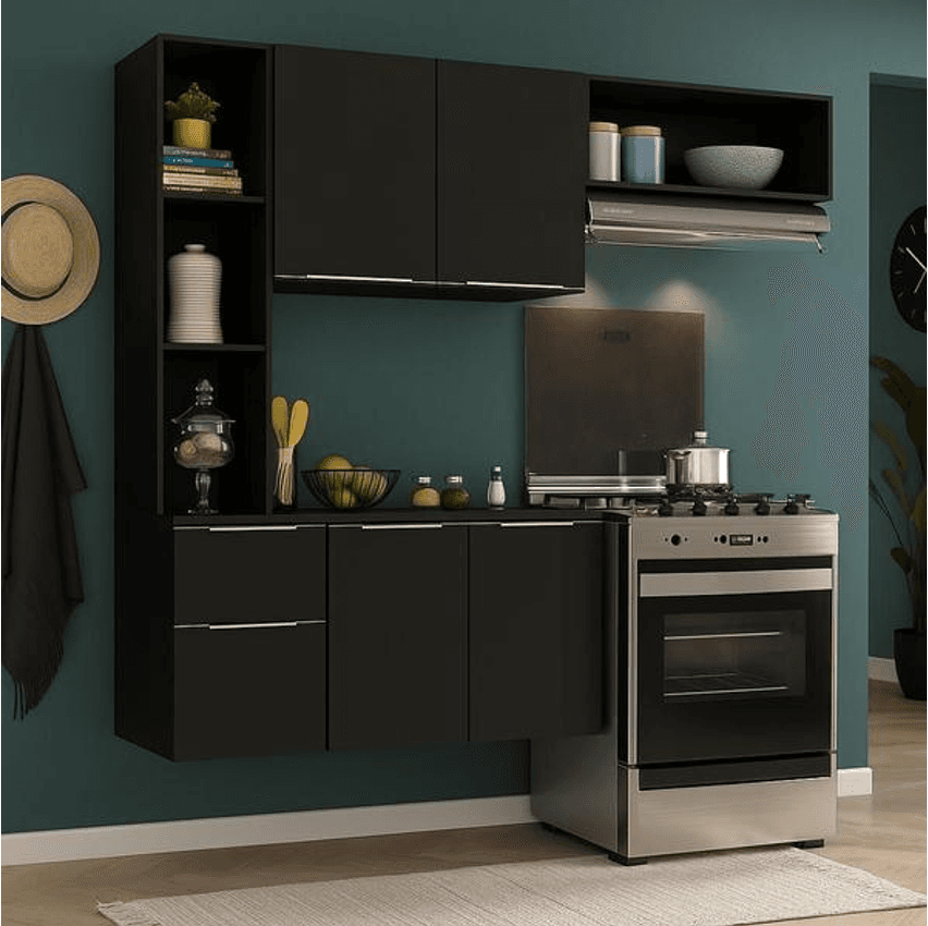 Armário de Cozinha Compacta Sofia Multimóveis Preta