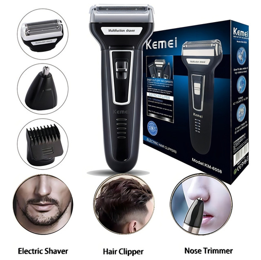 Barbeador E Cortador De Cabelo 3 Em 1 Kemei Km-6776