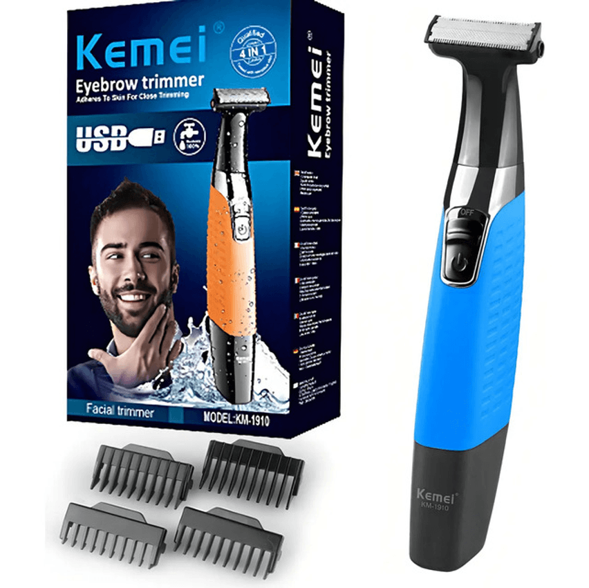 Barbeador Elétrico Prova D'água Kemei Azul 127/220v