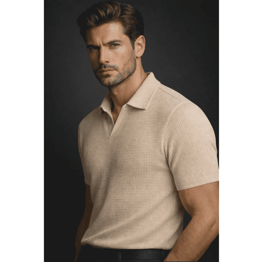 Camisa Camiseta Polo Masculina Texturizada Sem Botão