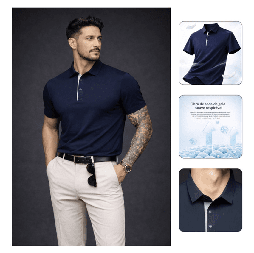 Camisa Polo Masculina Tecido Tech Confortavel Casual