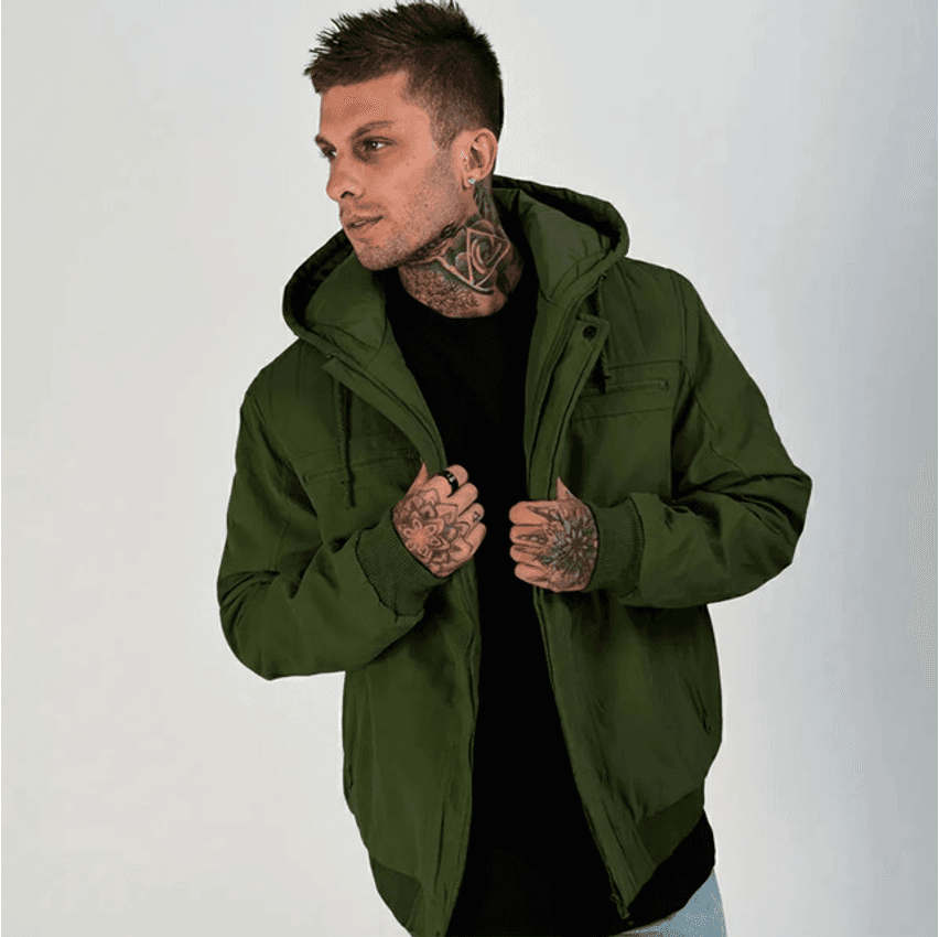 Casaco Masculino Plus Size Jaqueta Sarja Forrada Capuz 