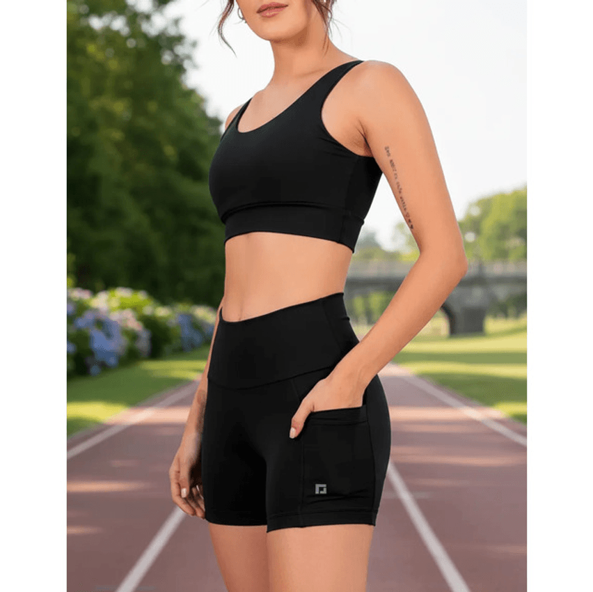 Conjunto Corrida Short Com Bolsos + Top Sustentação