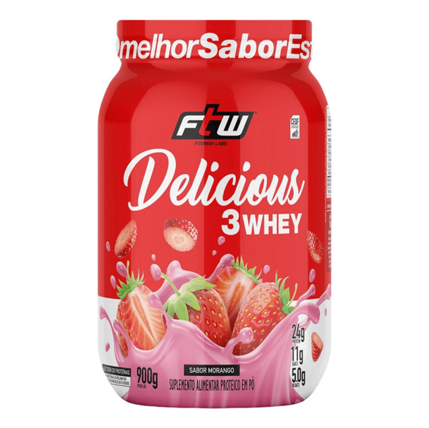Delicious 3 Whey Pote 900g Sabor Morango  Ftw