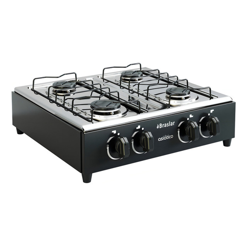 Fogão Cooktop Asiático 4 Bocas Braslar Preto Bivolt