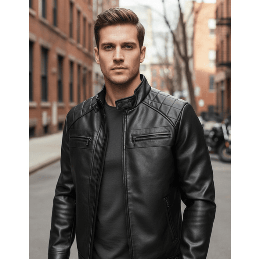 Jaqueta De Couro Masculina Slim Forrada