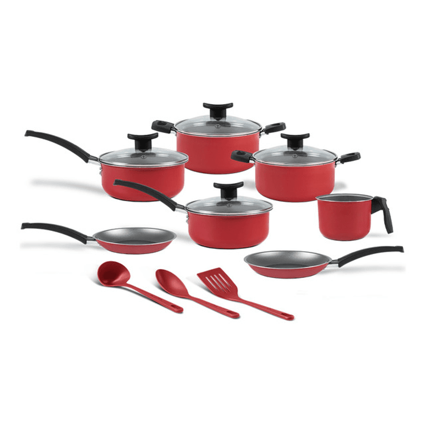 Jogo De Panelas Pro Flon 10 Peças Ruby Vermelho Brinox