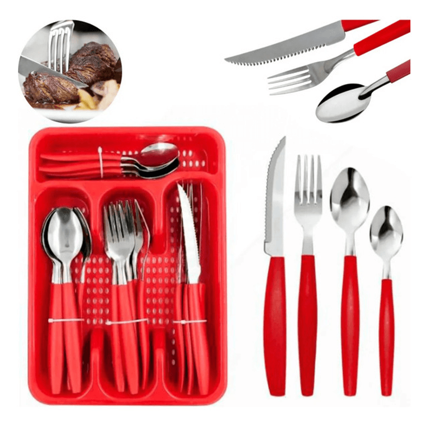 Jogo Talheres Faqueiro 25pçs C/ Suporte Porta-talheres