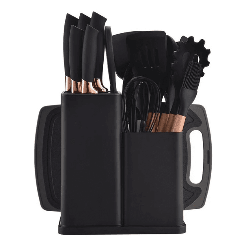 Kit 19 Utensílios De Cozinha Cabo Madeira Silicone