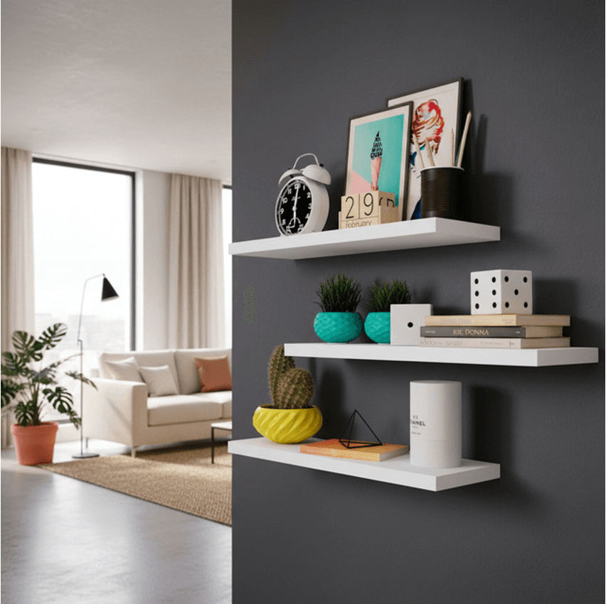 Kit 2 Prateleira Lisa 60x10 Branco Decoração Branco