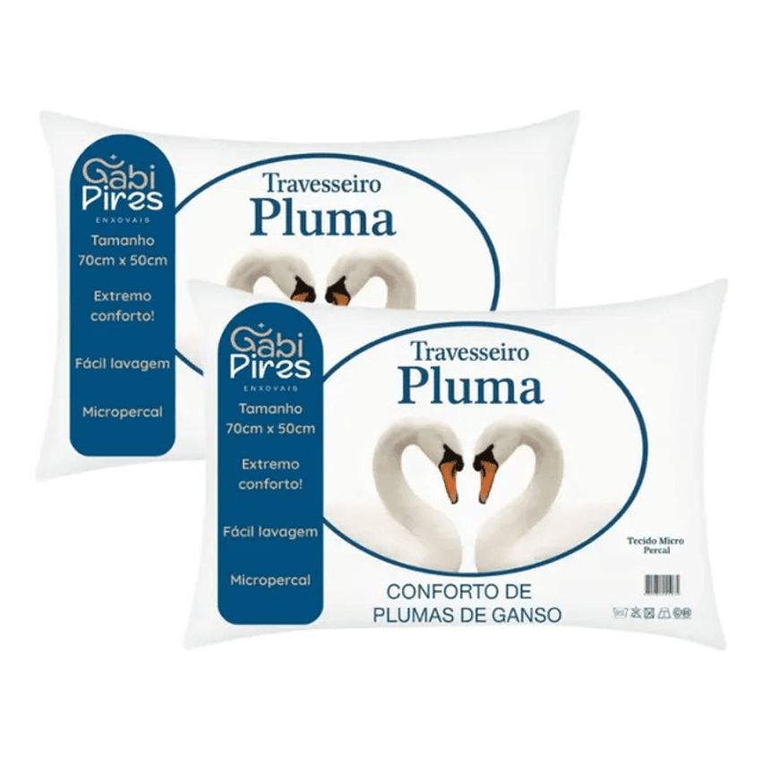 Kit 2 Travesseiros Plumas 50x70cm Penas Ganso Branco