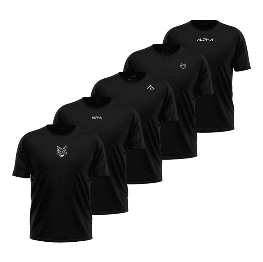 Kit 5 Camisetas Dry All Black Alpha