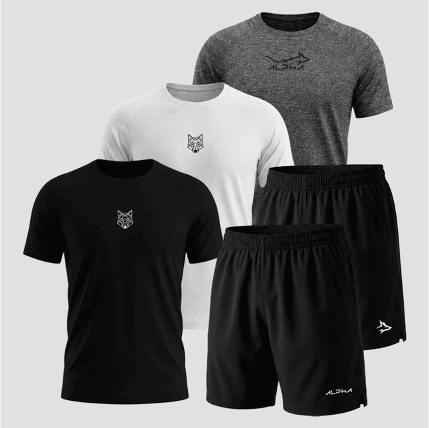 Kit 5 Peças Dry 3 Camisetas E 2 Bermudas Alpha