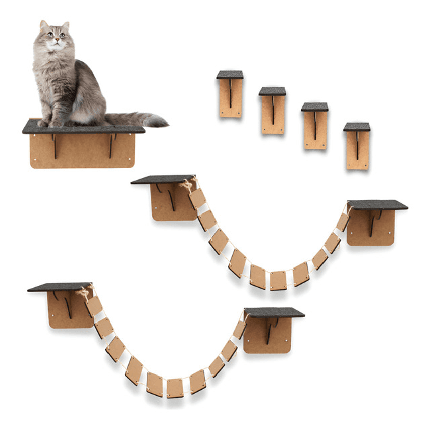 Kit De Prateleiras Escadinha Para Gatos Com 7 Peças