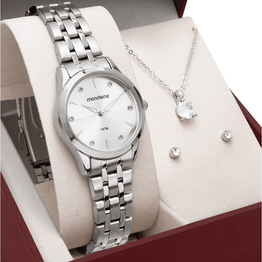 Kit Relógio Mondaine Prata Feminino 32610l0mkne2k1