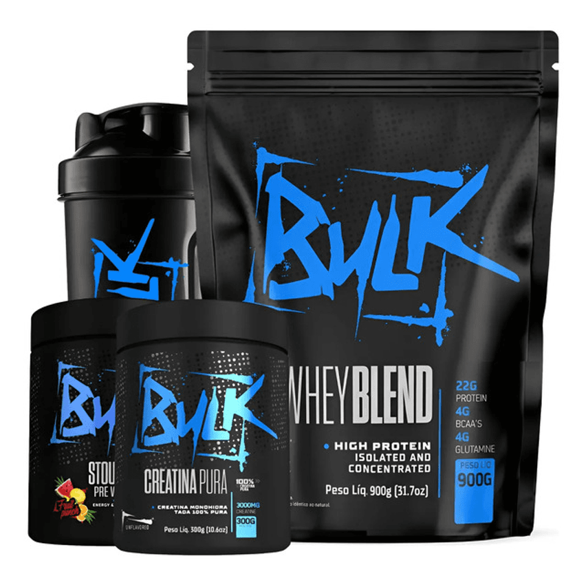Kit Whey Protein Isolado + Creatina + Pré Treino + Shaker