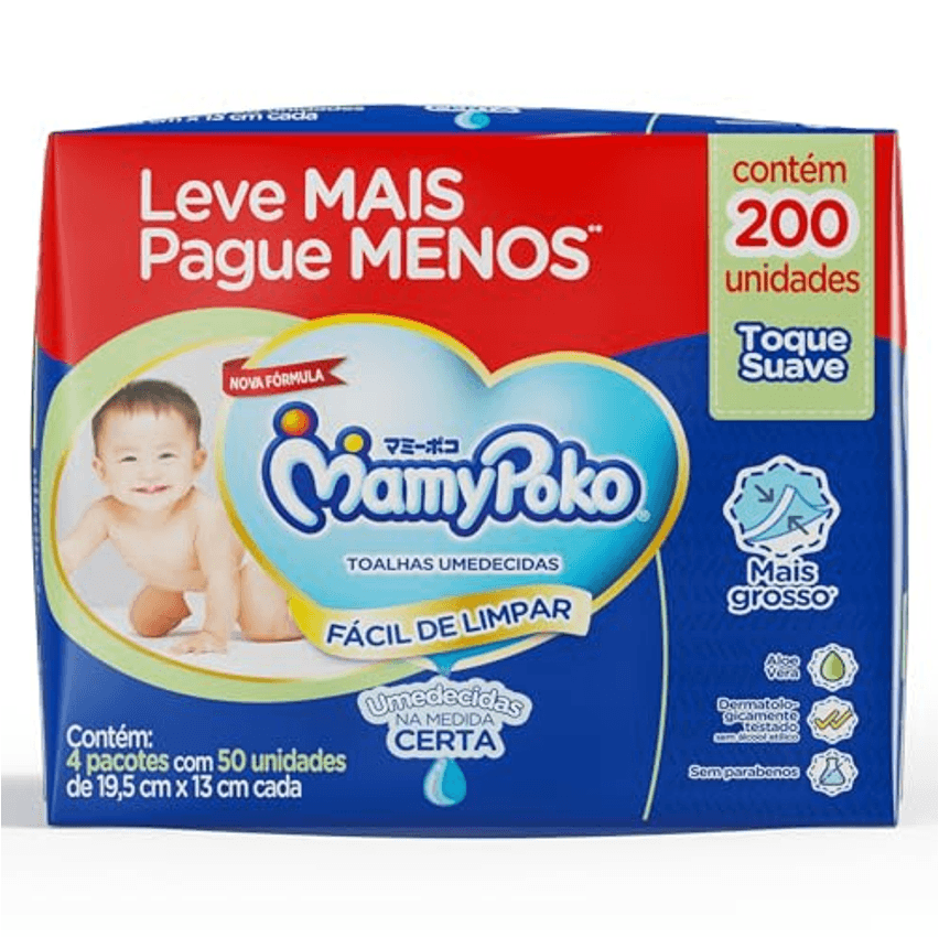 MamyPoko Lenços Umedecidos Toque Suave 200 Unidades