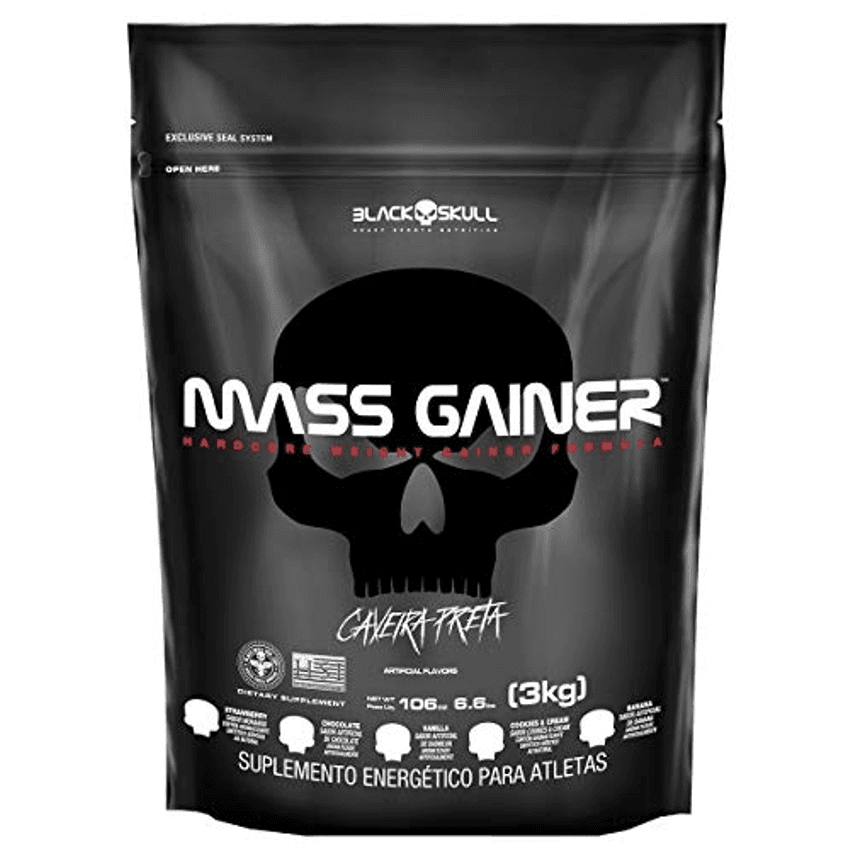 Mass Gainer Refil (3Kg) - Sabor Baunilha, Black Skull