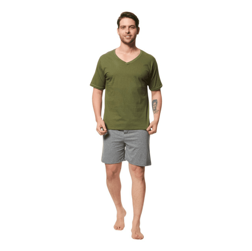 Pijama Masculino Curto Em Algodão Lupo