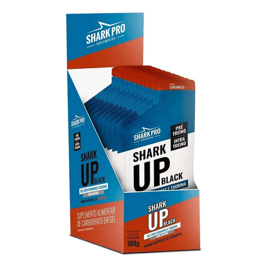 Shark Up Black Gel 10 Saches - Shark Pro Sabor Caramelo
