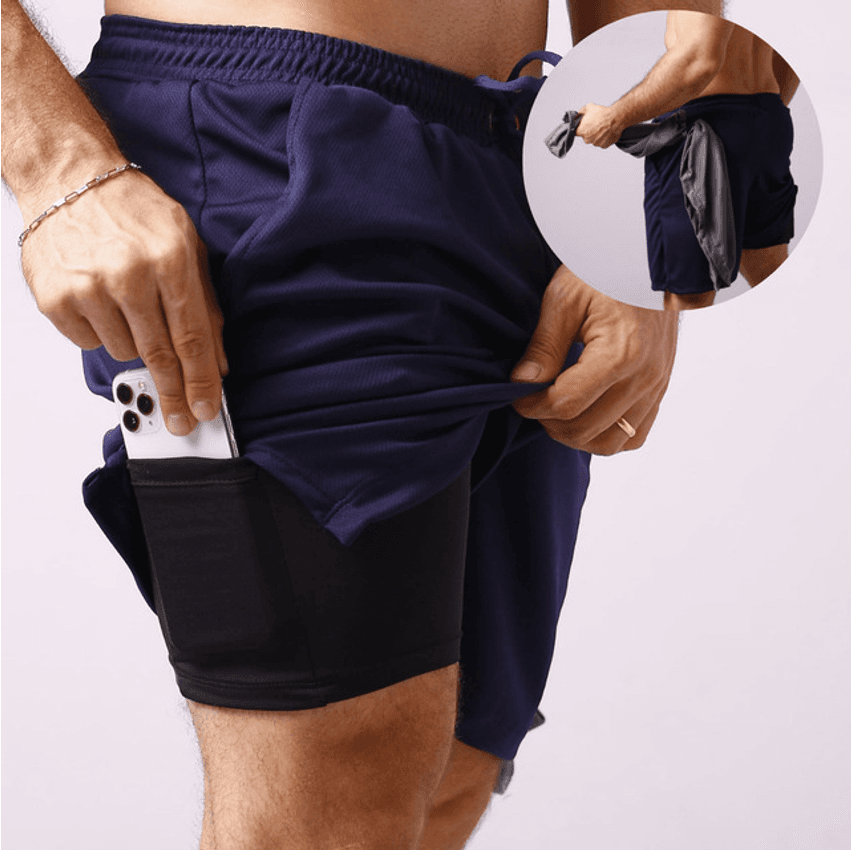 Shorts Bermuda 2 Em 1 Para Academia Corrida Masculina