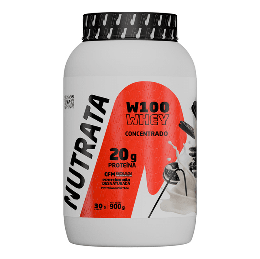 W100 Whey Concentrado Pote 900g Cookies & Cream Nutrata