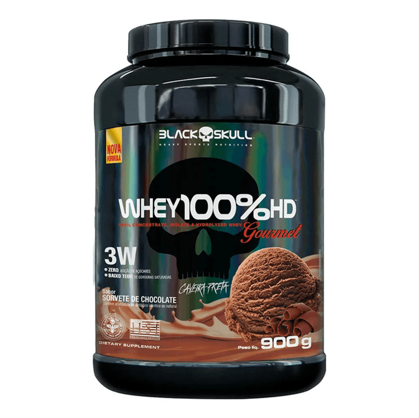 Whey 100%hd Gourmet 900g Black Skull Sabor Chocolate