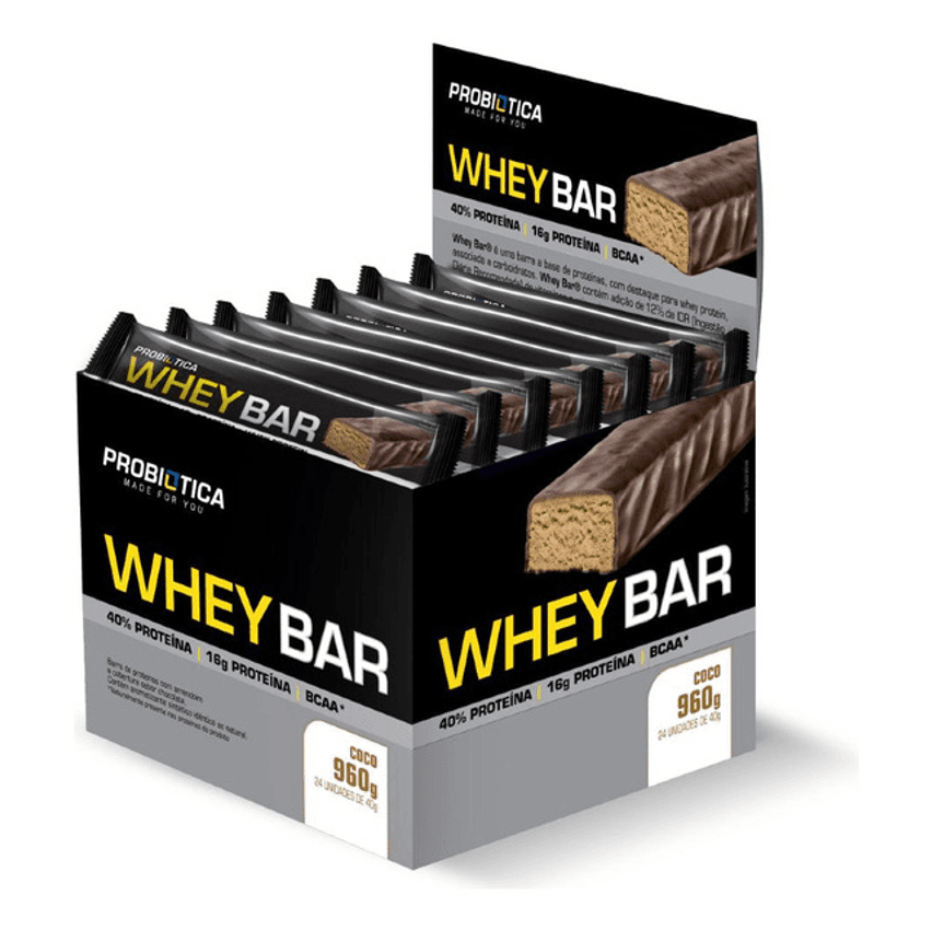 Whey Bar 24 Un - Probiótica Sabor Coco