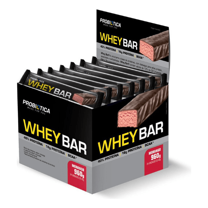 Whey Bar 24 Un - Probiótica Sabor Morango