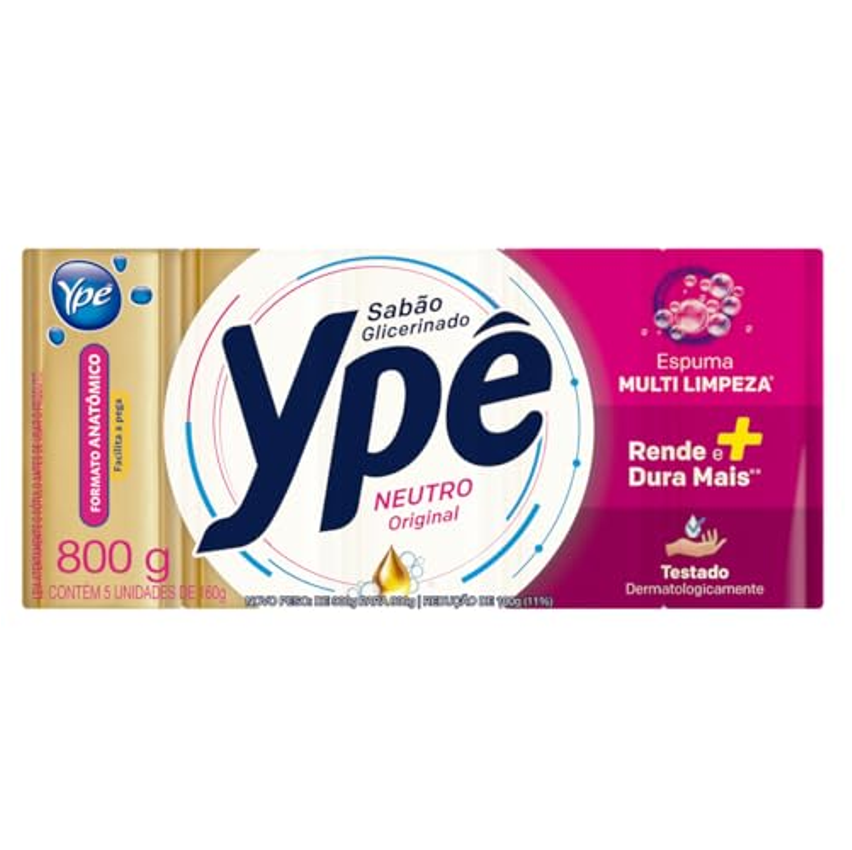 Ypê Sabão em Barra Neutro 900g - 5 unidades de 180g