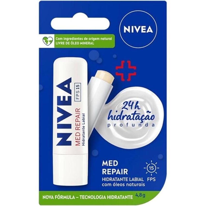 NIVEA Protetor Labial Med Repair FPS15 48g - Hidrata e regenera os lábios ressecados e machucados com Vitamina E e óle