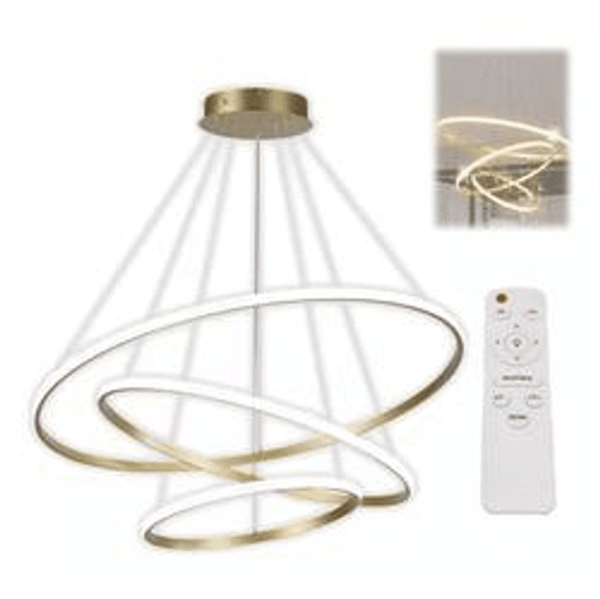 Lustre Led Pendente Moderno 3 Arcos Anéis 92w 60cm 5 Cores 7000k