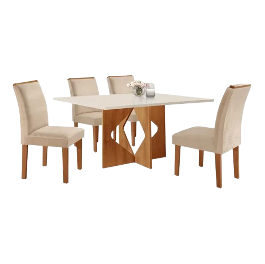 Conjunto Sala De Jantar Mesa Tampo Dakota Plus 120x80cm Com