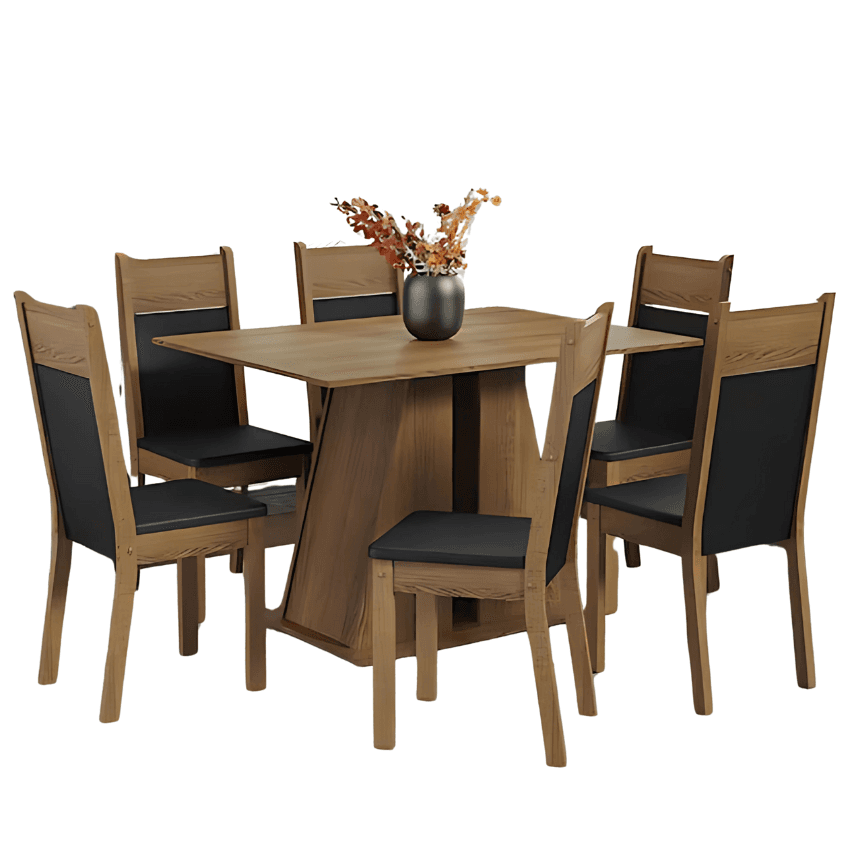Conjunto Sala de Jantar Mesa Tampo de Madeira 6 Cadeiras Beverly Madesa