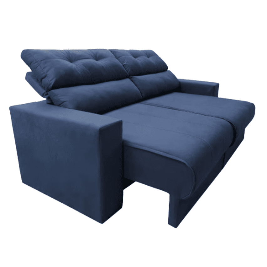 Sofá 3 lugares Cama inBox Clean com Assento Retrátil, Encosto Reclinável em Tecido Velusoft e 170 cm de Largura - Azul