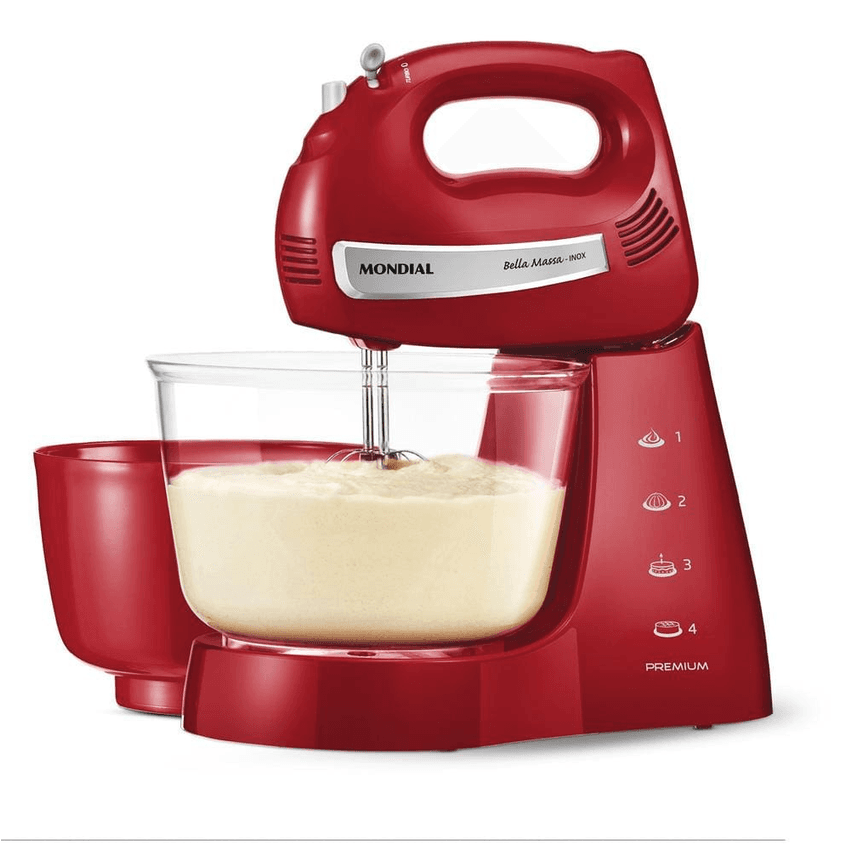 Batedeira Mondial Premium Bella Massa Inox B-29 Np Com 4 Velocidades E 500w – Vermelha - 110v
