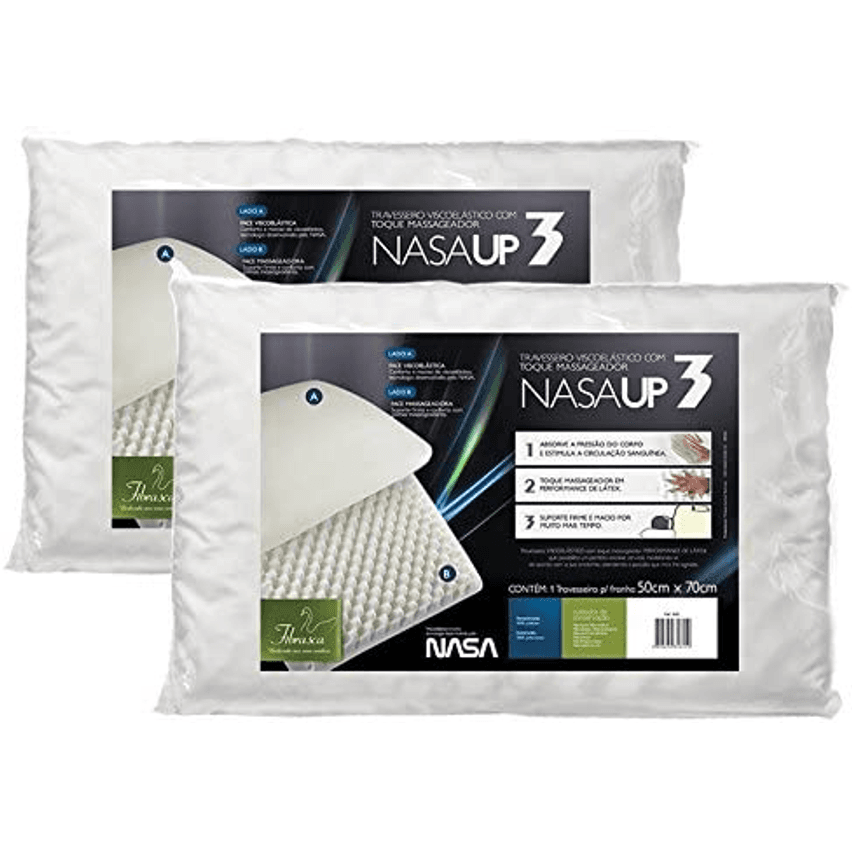 Kit 2 Peças Travesseiro Nasa Up 3, Para Fronhas 50x70 Cm, Fibrasca