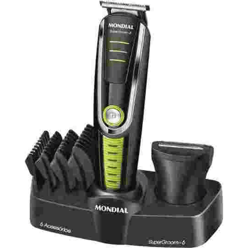 Aparador De Pelos Mondial Super Groom 6 Em 1 Bg-04 Sem Fio Preto/verde - Bivolt