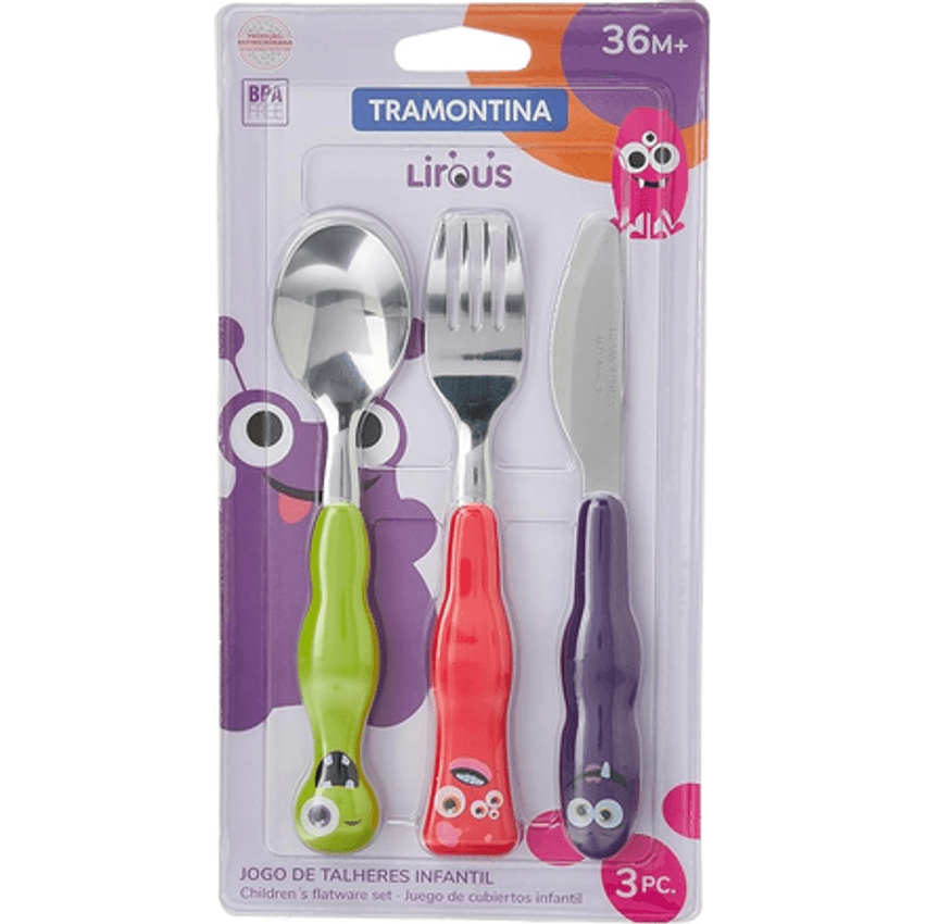 Jogo de Talheres Infantil Tramontina Lirous Colorido 03 Peças