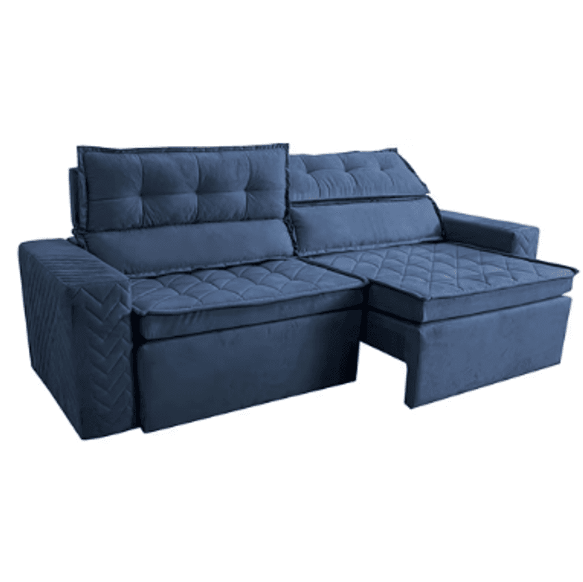 Sofá 3 Lugares Cama inBox Belém Retrátil e Reclinável Revestido em Suede Velusoft - 200cm de Largura - Azul